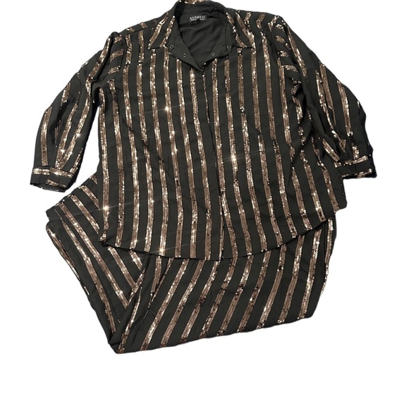 Eloquii Pants - Eloquii Black Gold Stripe Set Top Pants
